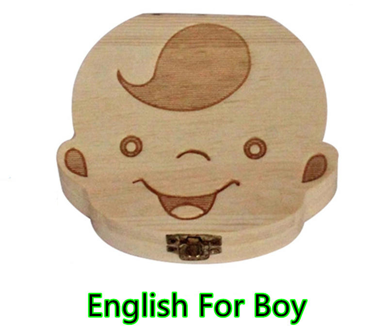 Baby Milk Teeth Box Spanish English Russion Baby Wood Tooth Box Baby Tooth Organizer Kids Deciduous Storage Collect wooden Box