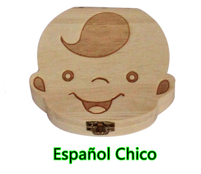 Baby Milk Teeth Box Spanish English Russion Baby Wood Tooth Box Baby Tooth Organizer Kids Deciduous Storage Collect wooden Box