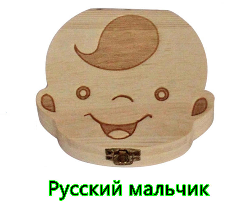 Baby Milk Teeth Box Spanish English Russion Baby Wood Tooth Box Baby Tooth Organizer Kids Deciduous Storage Collect wooden Box